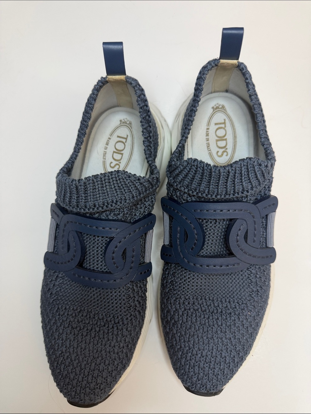 Tod's Navy Knit Slip-On Sneakers with Signature Strap